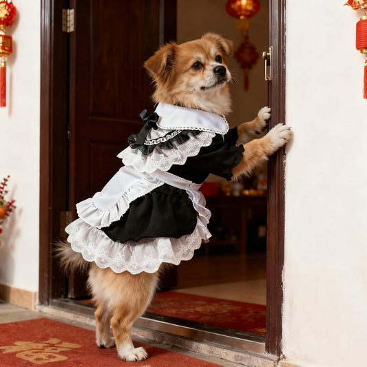 Pet Maid Outfit Adorable Lace Costume For Cats Dogs Rabbits