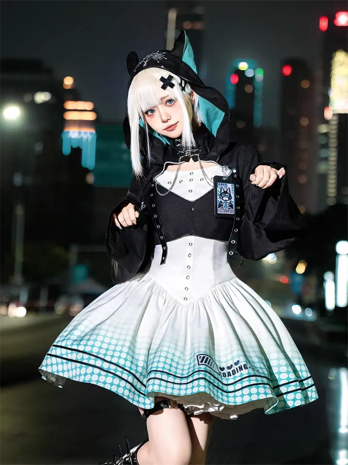 [Electro Kitty] Cyberpunk Lolita Y2K Hoodie & Skirt Set Future Suit