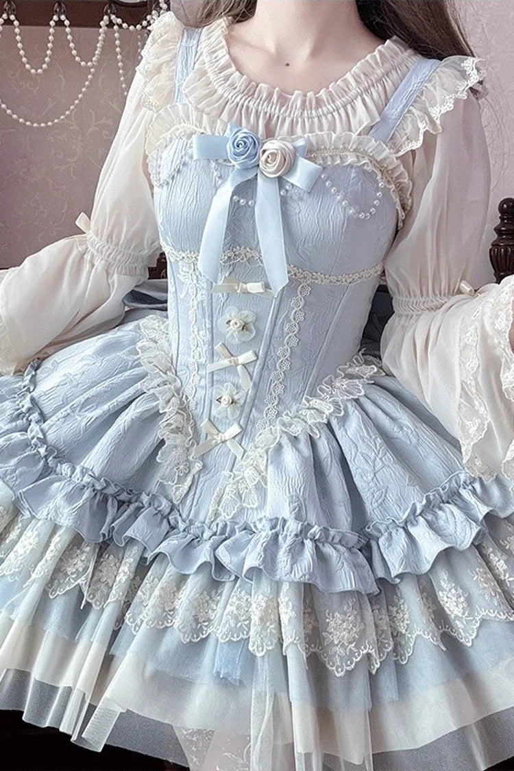 [Fairy Dream] Dulce Jsk de Ballet Lolita con Lazo de Encaje, Vestido Lolita sin Mangas de Múltiples Capas con Volantes