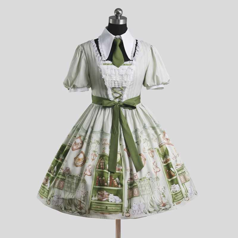[Arlo's Book] Green Retro One-piece School Lady Lolita Dress