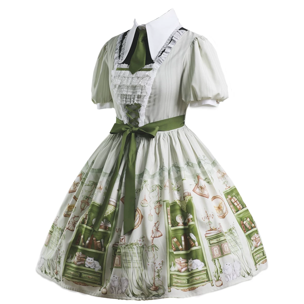 [Arlo's Book] Green Retro One-piece School Lady Lolita Dress
