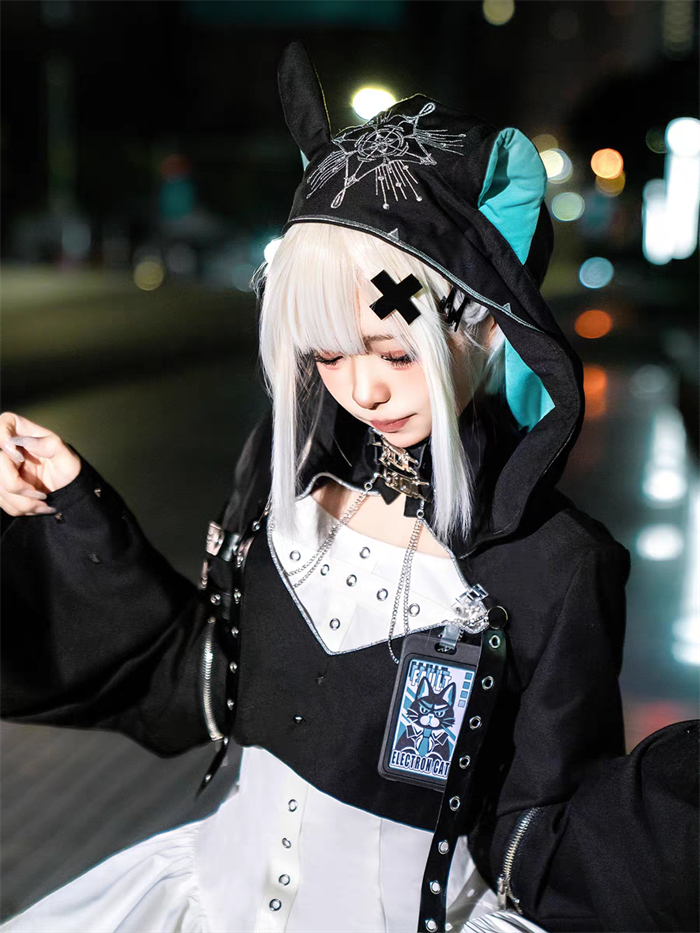 [Electro Kitty] Cyberpunk Lolita Y2K Hoodie & Skirt Set Future Suit