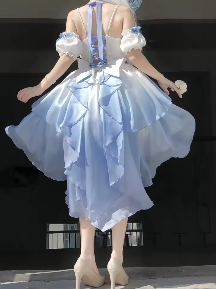 [Elsa's MaCa] Gradual Color Lolita JSK Jumper Skirt Floral Corset with Butterfly Bowtie Pearls