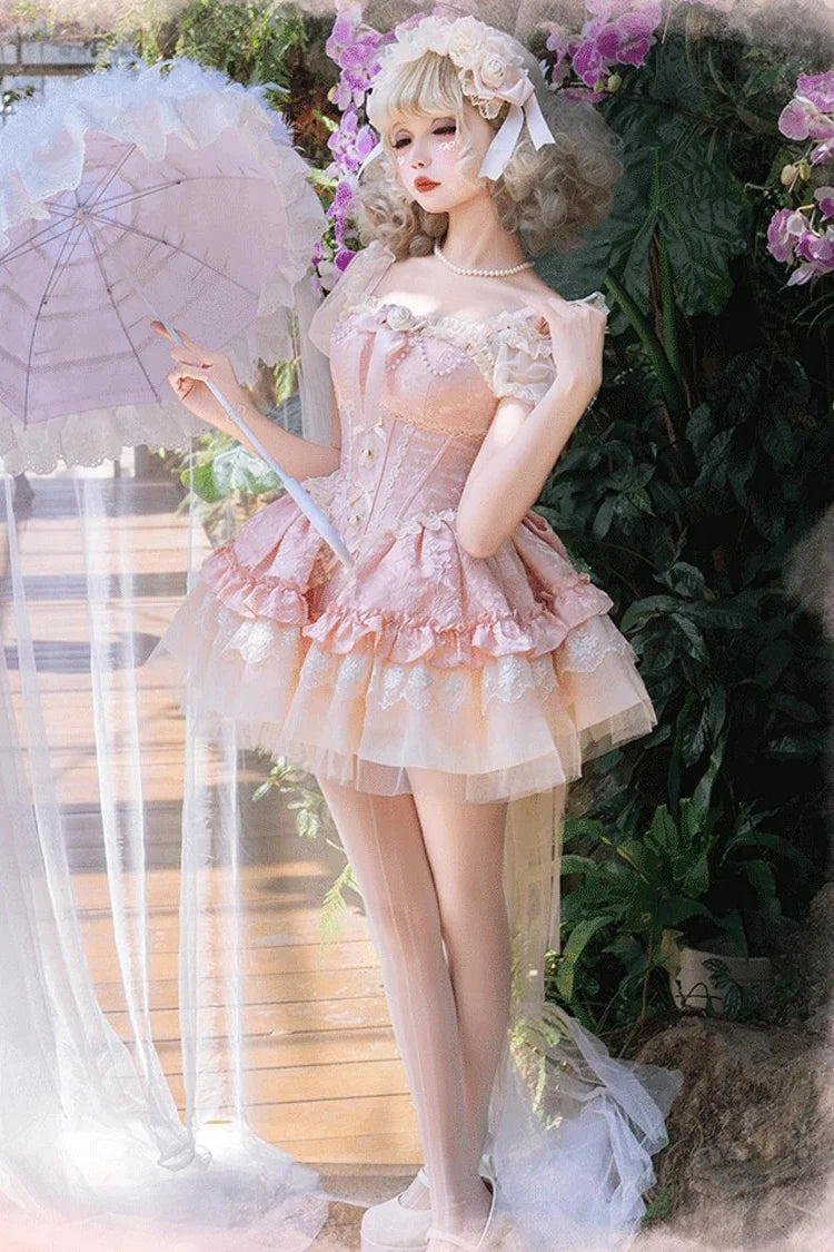 [Fairy Dream] Dulce Jsk de Ballet Lolita con Lazo de Encaje, Vestido Lolita sin Mangas de Múltiples Capas con Volantes