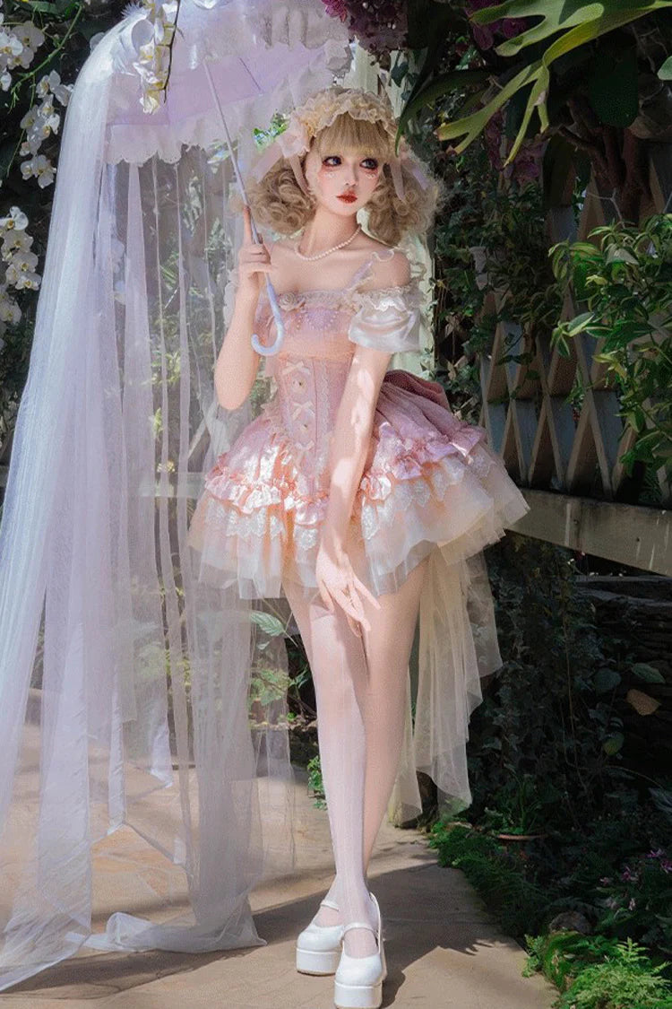 [Fairy Dream] Dulce Jsk de Ballet Lolita con Lazo de Encaje, Vestido Lolita sin Mangas de Múltiples Capas con Volantes