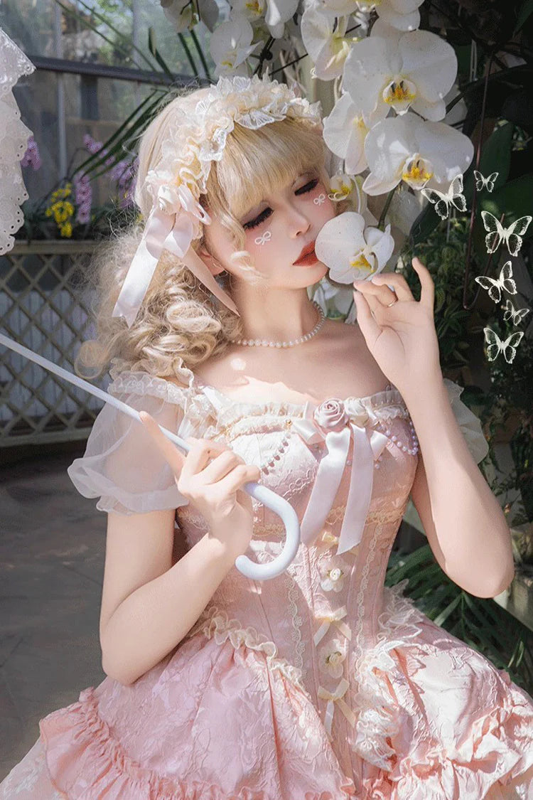 [Fairy Dream] Dulce Jsk de Ballet Lolita con Lazo de Encaje, Vestido Lolita sin Mangas de Múltiples Capas con Volantes