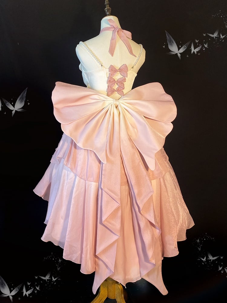 [Elsa's MaCa] Gradual Color Lolita JSK Jumper Skirt Floral Corset with Butterfly Bowtie Pearls