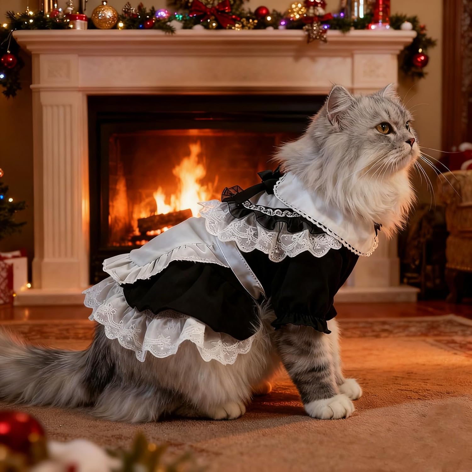 Pet Maid Outfit Adorable Lace Costume For Cats Dogs Rabbits