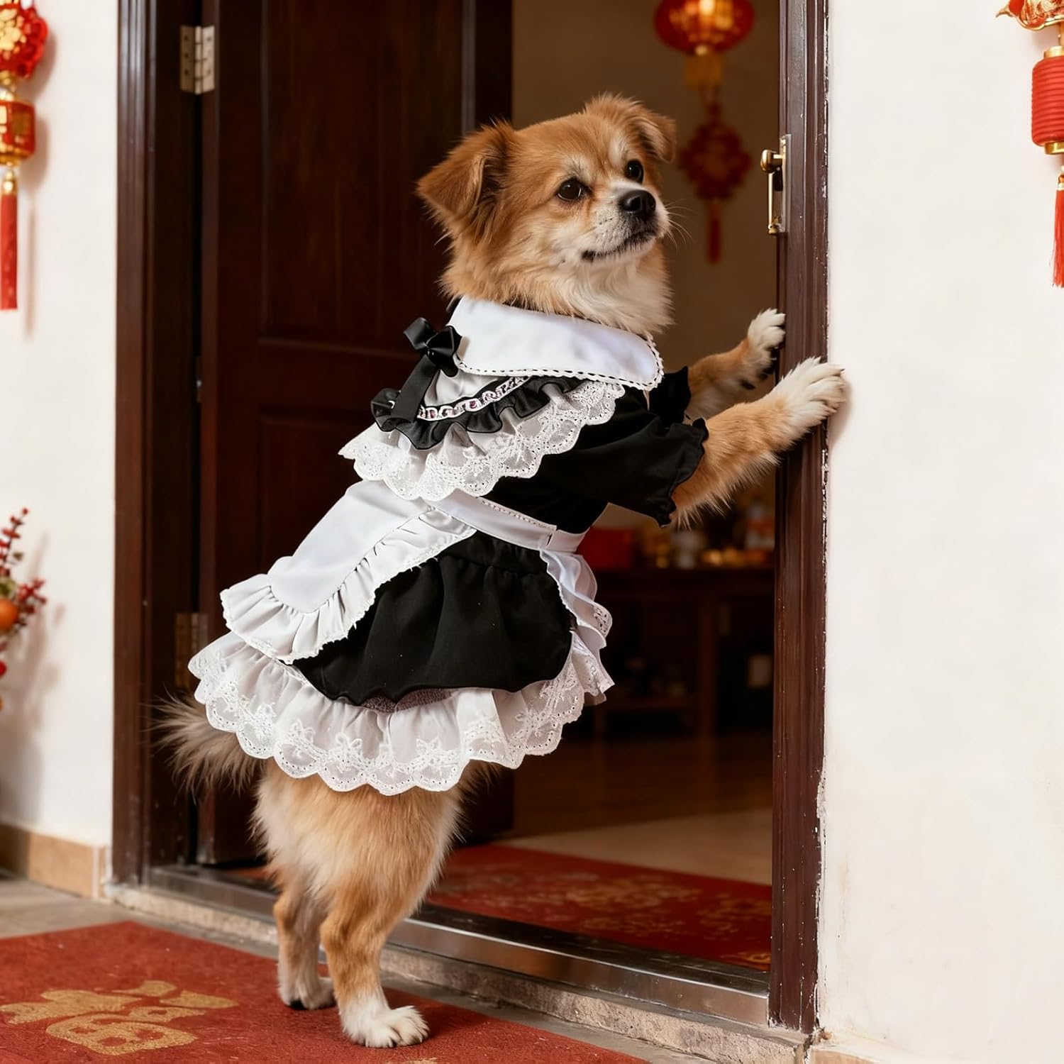 Pet Maid Outfit Adorable Lace Costume For Cats Dogs Rabbits