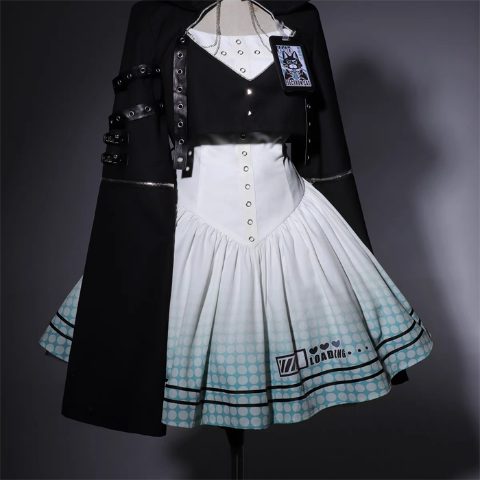 [Electro Kitty] Cyberpunk Lolita Y2K Hoodie & Skirt Set Future Suit