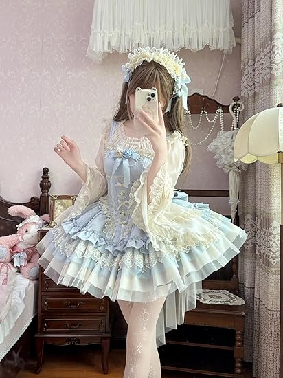 [Fairy Dream] Dulce Jsk de Ballet Lolita con Lazo de Encaje, Vestido Lolita sin Mangas de Múltiples Capas con Volantes
