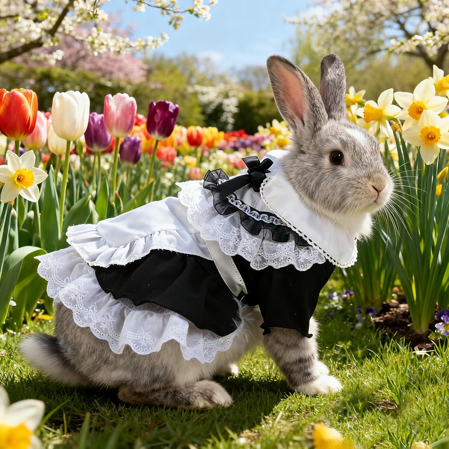 Pet Maid Outfit Adorable Lace Costume For Cats Dogs Rabbits