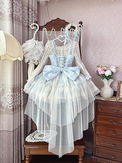 [Fairy Dream] Dulce Jsk de Ballet Lolita con Lazo de Encaje, Vestido Lolita sin Mangas de Múltiples Capas con Volantes