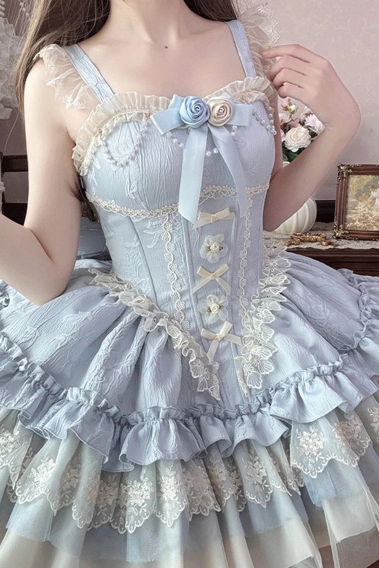 [Fairy Dream] Dulce Jsk de Ballet Lolita con Lazo de Encaje, Vestido Lolita sin Mangas de Múltiples Capas con Volantes