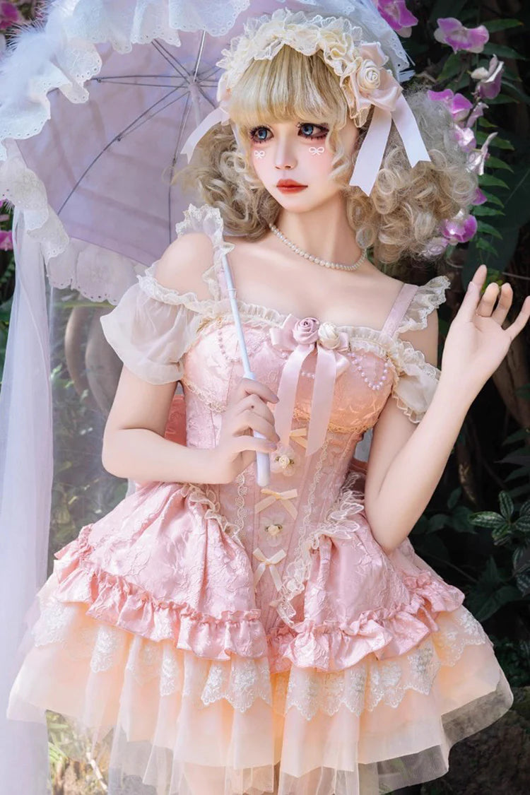 [Fairy Dream] Dulce Jsk de Ballet Lolita con Lazo de Encaje, Vestido Lolita sin Mangas de Múltiples Capas con Volantes