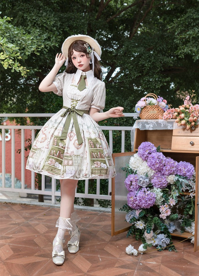 [Arlo's Book] Green Retro One-piece School Lady Lolita Dress
