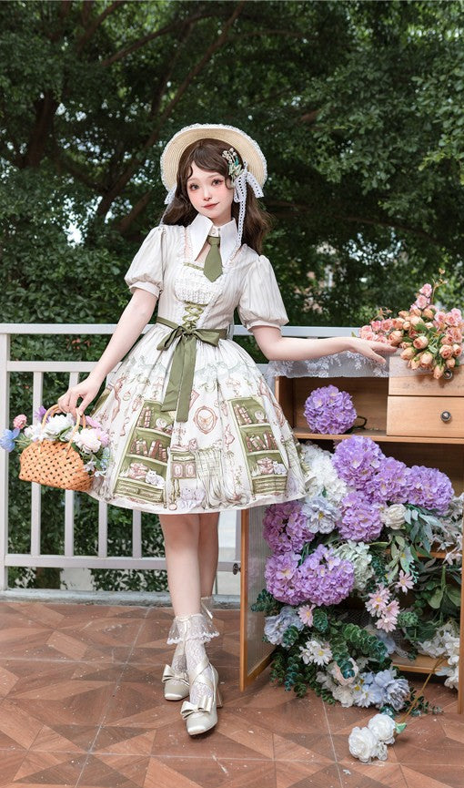 [Arlo's Book] Green Retro One-piece School Lady Lolita Dress