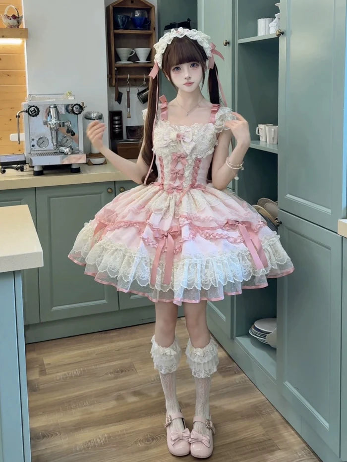 [Butterfly] - Ballet-style Sweet Lolita JSK Dress Sleeveless Kawaii Lace Graduation Cocktail Party Halloween Juniors Dresses