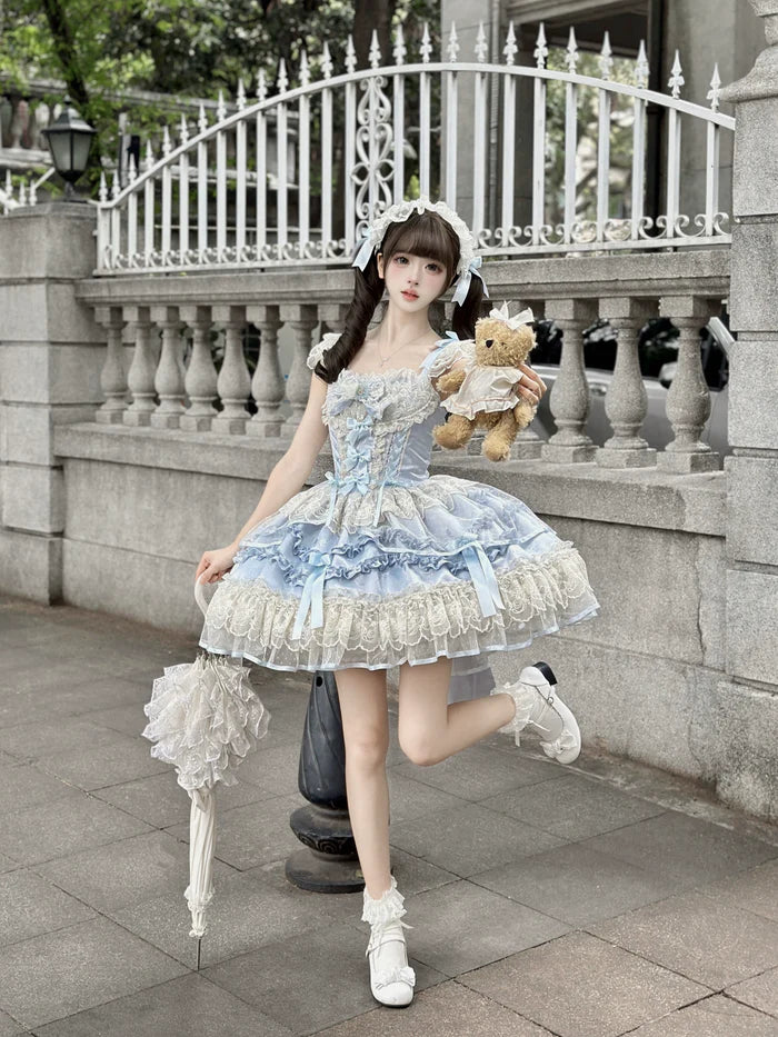 [Butterfly] - Ballet-style Sweet Lolita JSK Dress Sleeveless Kawaii Lace Graduation Cocktail Party Halloween Juniors Dresses