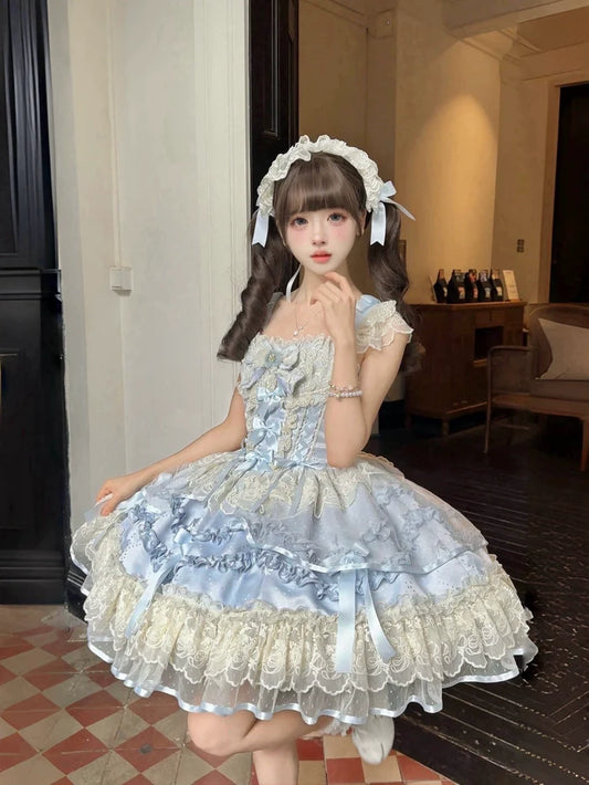 [Butterfly] - Ballet-style Sweet Lolita JSK Dress Sleeveless Kawaii Lace Graduation Cocktail Party Halloween Juniors Dresses