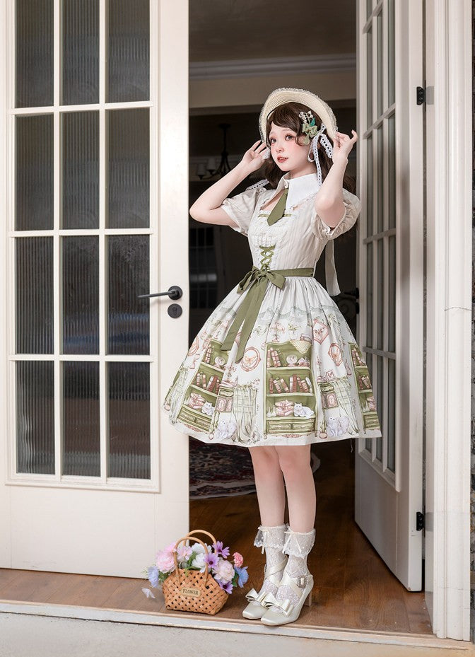 [Arlo's Book] Green Retro One-piece School Lady Lolita Dress