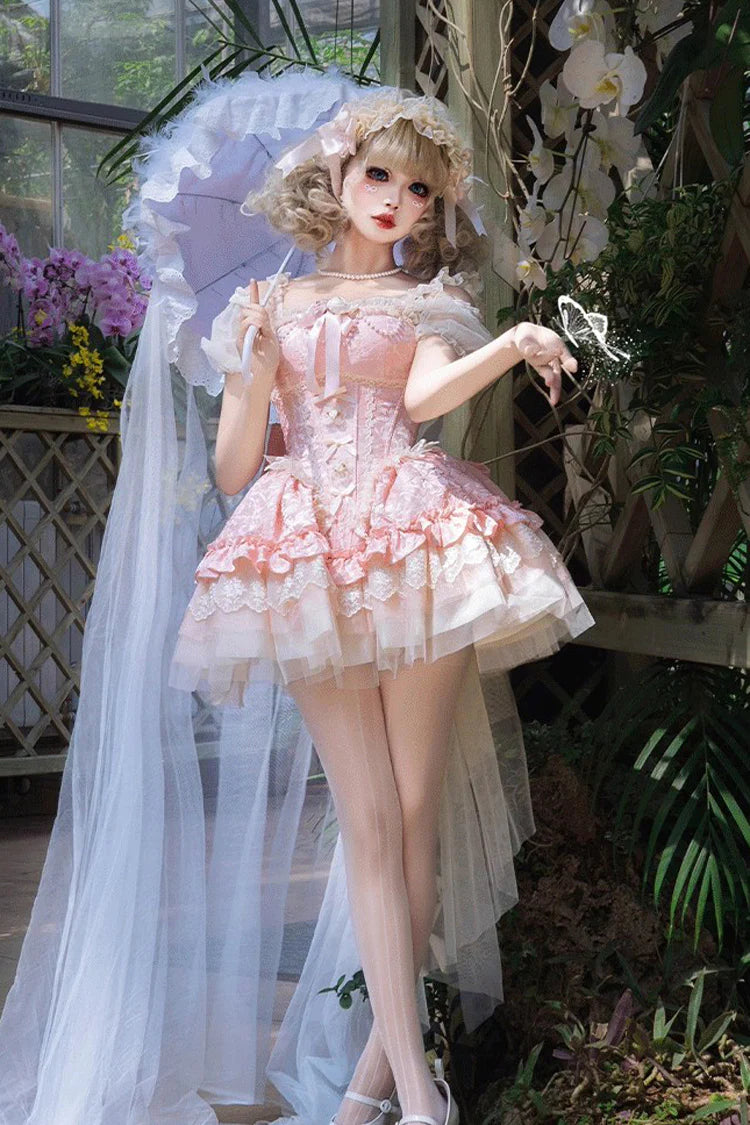 [Fairy Dream] Dulce Jsk de Ballet Lolita con Lazo de Encaje, Vestido Lolita sin Mangas de Múltiples Capas con Volantes