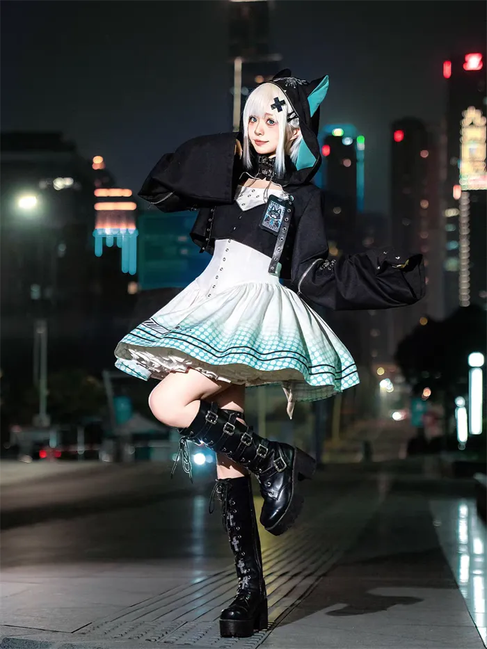 [Electro Kitty] Cyberpunk Lolita Y2K Hoodie & Skirt Set Future Suit