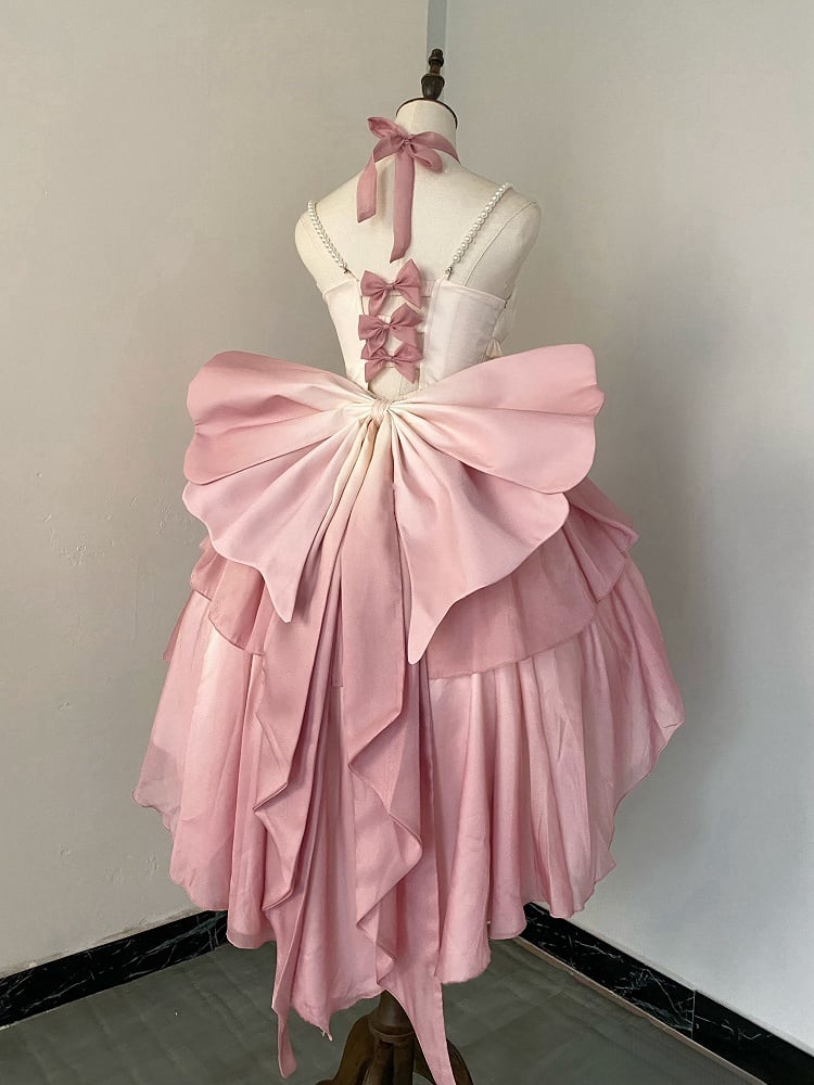 [Elsa's MaCa] Gradual Color Lolita JSK Jumper Skirt Floral Corset with Butterfly Bowtie Pearls